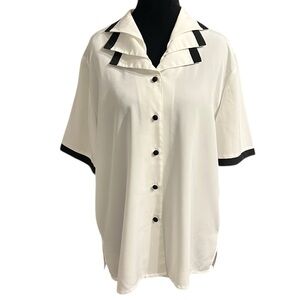 Women's Kathy Che White & Black Button Down Shirt, Size 12